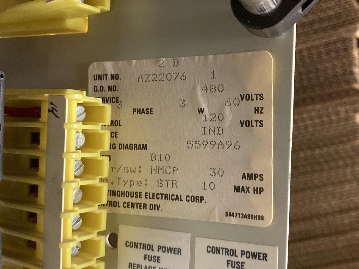 Used Westinghouse,Size,1 MCC Starter 12 INCH 3 PHASE Bucket 30 Amps