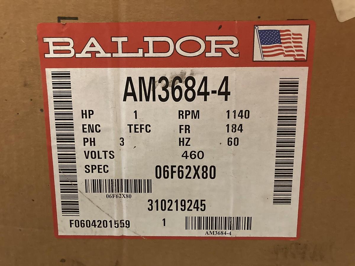 Baldor,AM3684-4,1 HP Motor 1140 RPM  460 Volts 184 Frame