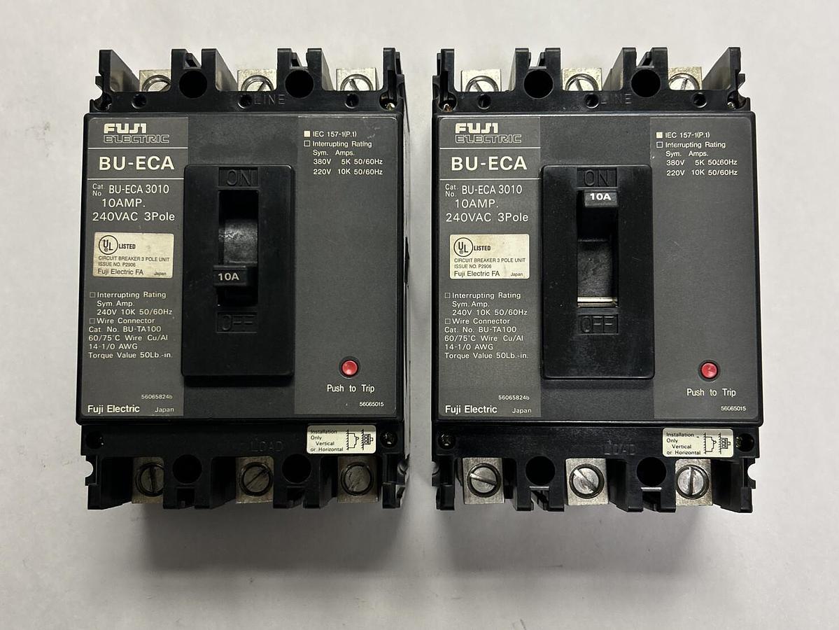 Used FUJI ELECTRIC,BU-ECA3010,CIRCUIT BREAKER 10A 240V 3P LOT OF 2