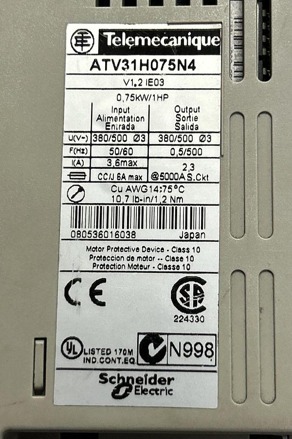Used TELEMECANIQUE,ATV31H075N4,ADJUSTABLE SPEED DRIVE CONTROLLER