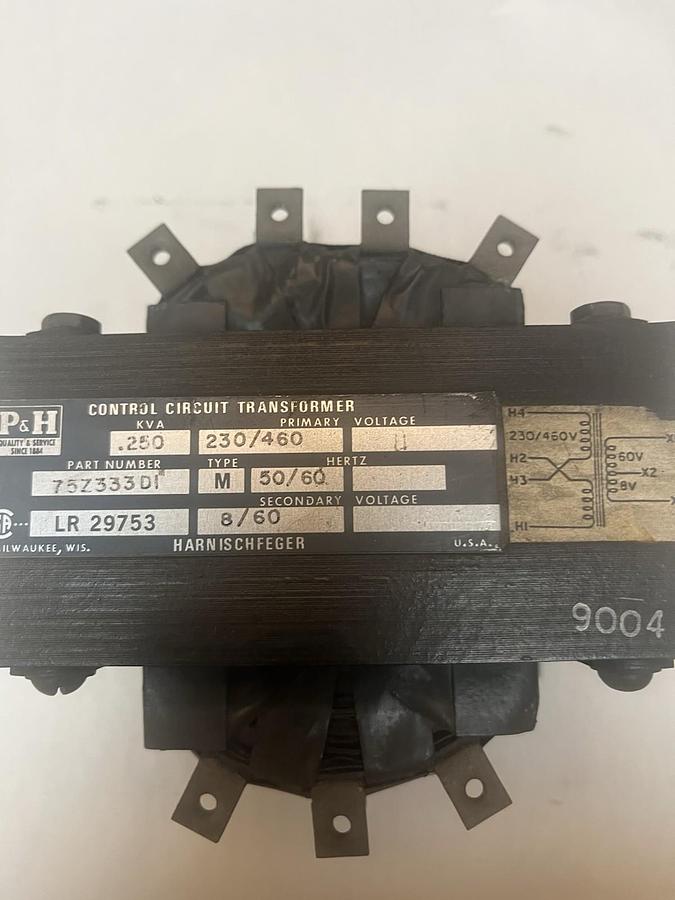P&H,75Z333-D1,CONTROL TRANSFORMER 1PH 0.250KVA PRI 230/460V SEC 8/60V