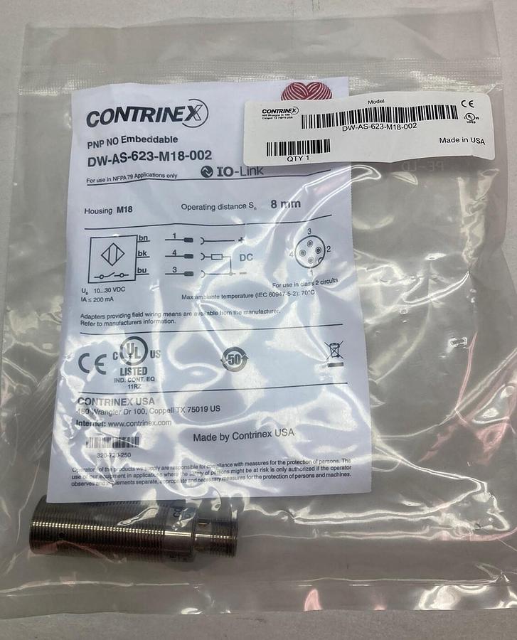 Used Contrinex,DW-AS-623-M18-002,Extra Range Inductive Center