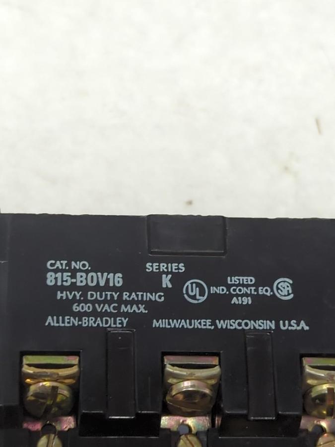 Used ALLEN BRADLEY,815-B0V16,MOTOR STARTER OVERLOAD RELAY SERIES K 600VAC PRE-OWNED