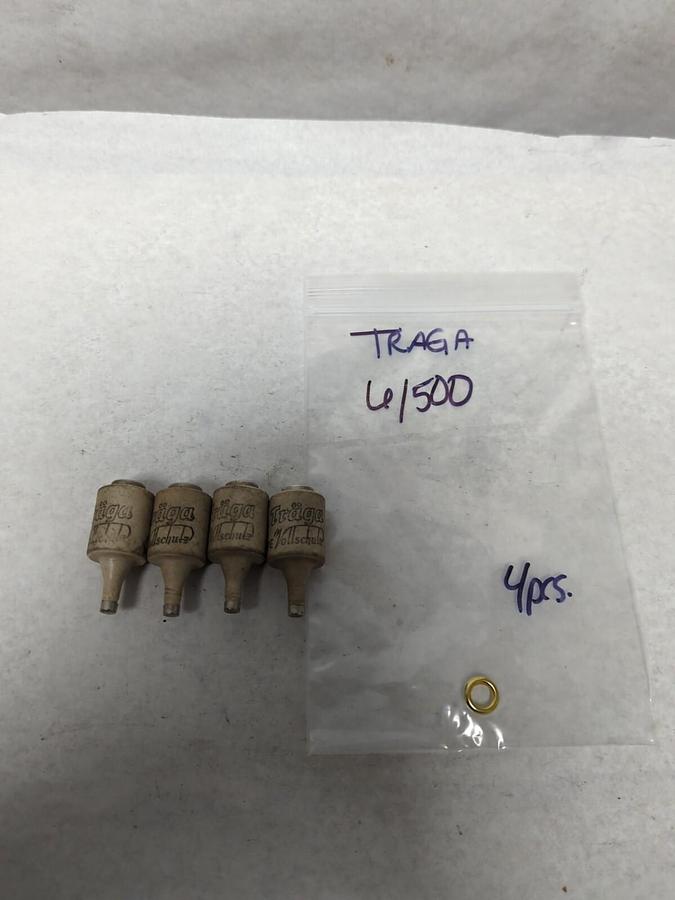 Used TRAGA,6/500,CERAMIC BOTTLE FUSE LOT OF 4 PRE-OWNED