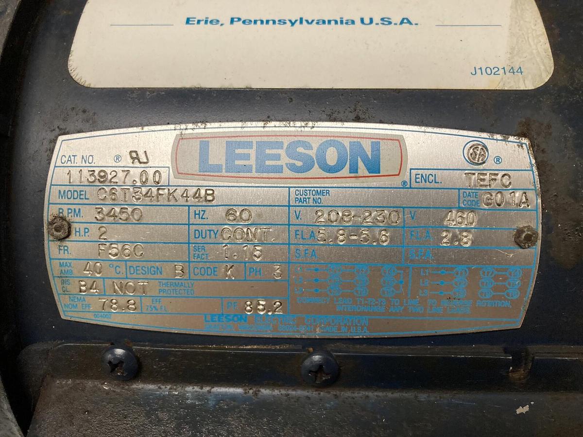 Used Leeson Electric,113927.00,Motor  2Hp 3450RPM  w/ FT1 GP1PVM01355C12