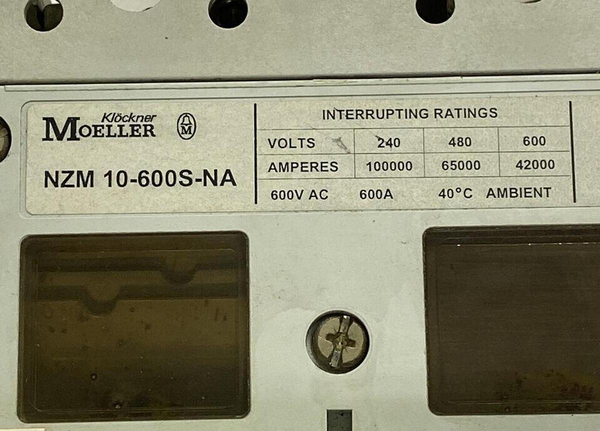Used MOELLER,NZM10-600S-NA,CIRCUIT BREAKER 600A 600V W ZM-600-NZM10-NA TRIP MODULE