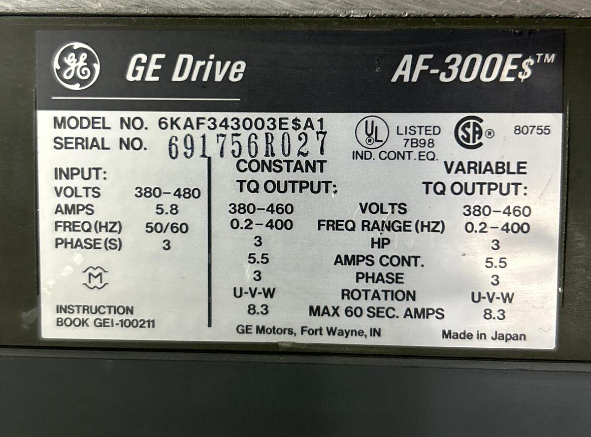 Used GENERAL ELECTRIC,6KAF343003ESA1,DRIVE 3HP