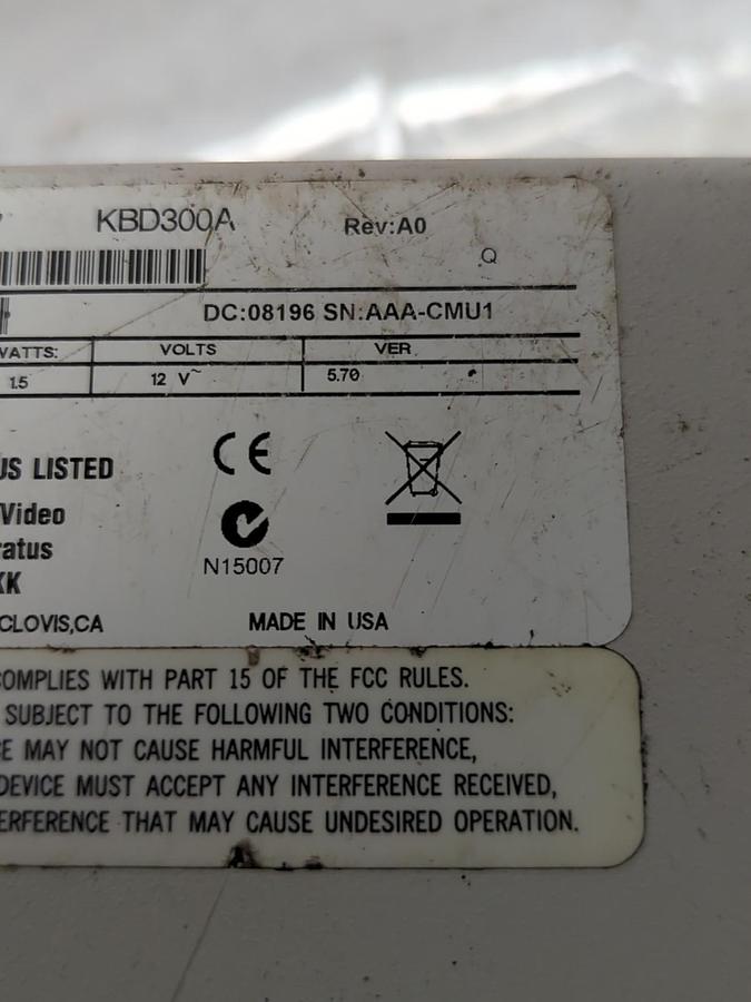 Used PELCO,KBD300A,UNIVERSAL INDUSTRIAL JOYSTICK KEYBOARD REV:A0 12V 50/60HZ