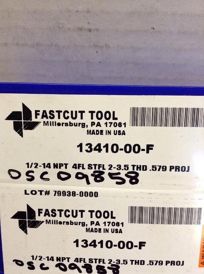 Fastcut,13410-00-F,1/2-14 NPTTool  1/2-14 NPT 4FL STFL 2-3.5  LOT OF 3