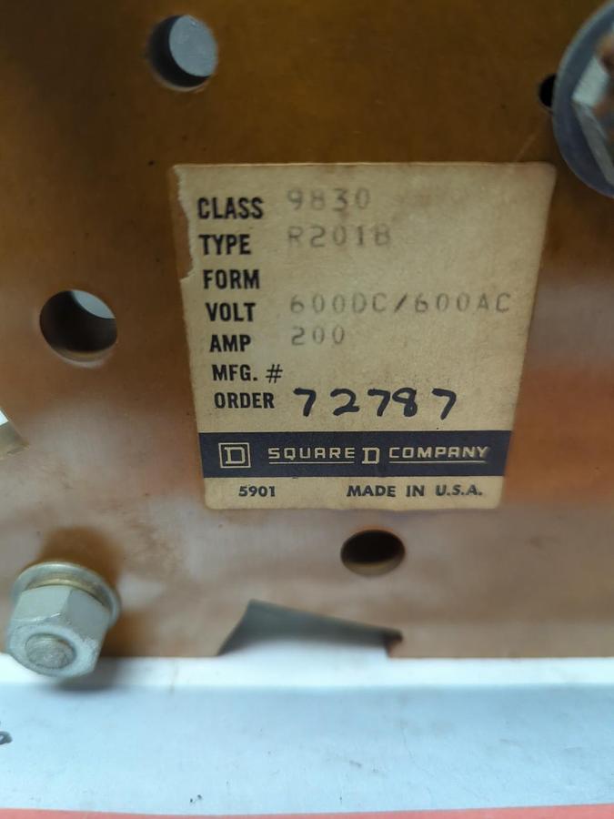 Used SQUARE D,9830-R2018,2-POS SERIES-PARALLEL SWITCH 600V 600AC 200A PRE-OWNED