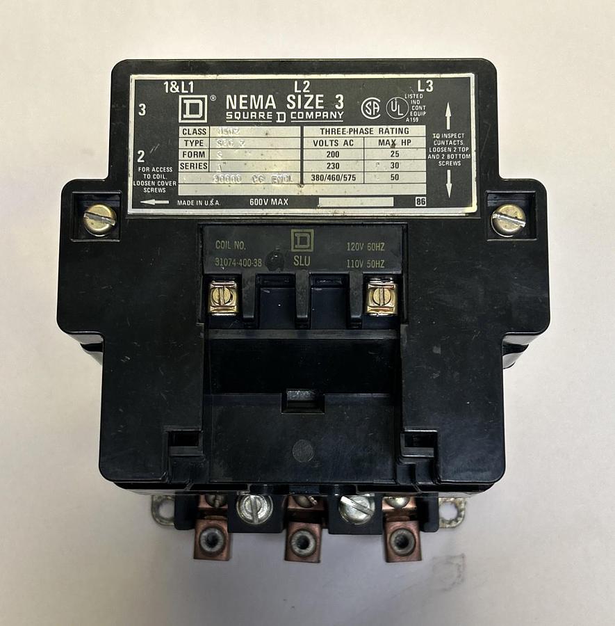 Used SQUARE D,8502SEG2,CONTACTOR SIZE 3 600V