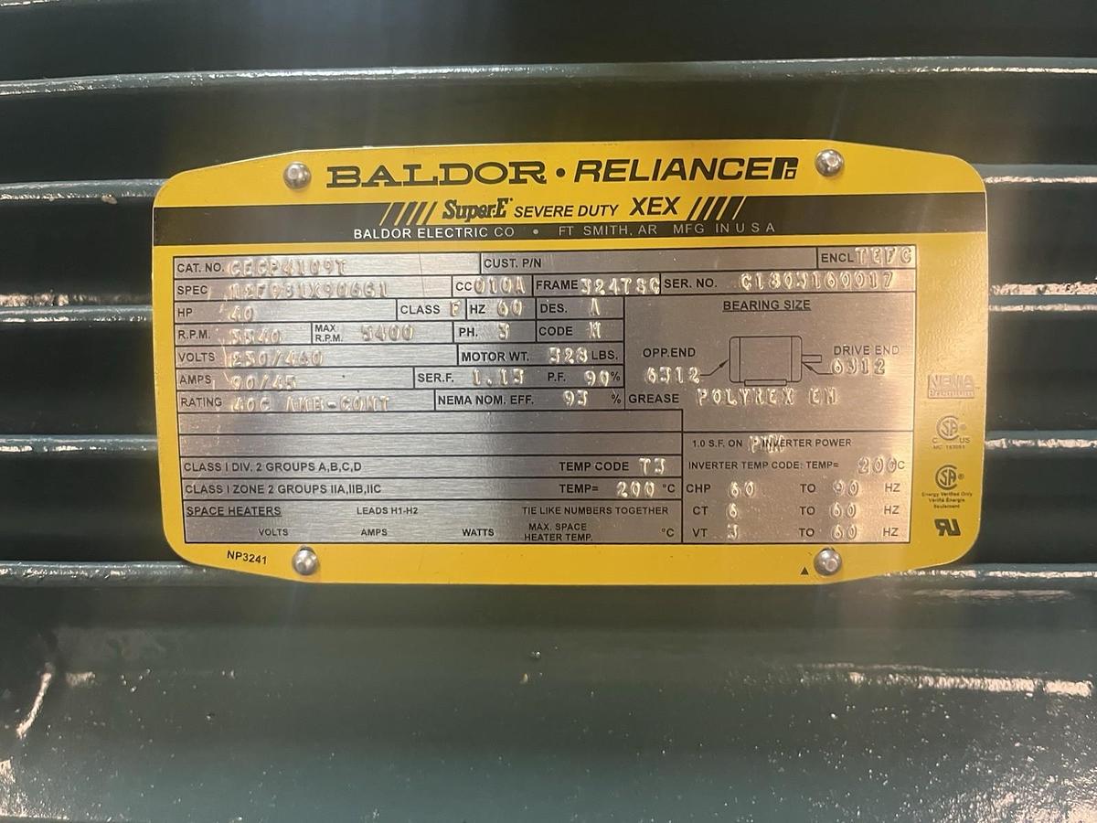 Used BALDOR,CECP4109T,XEX SEVERE DUTY MOTOR 40HP 3540RPM 3PH 324TSC