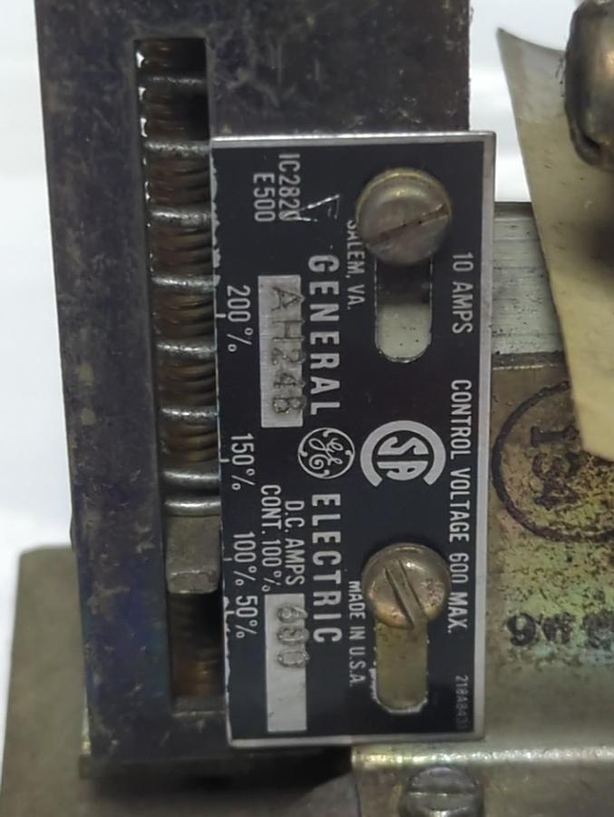 Used GENERAL ELECTRIC,IC2820,E500 OVERLOAD RELAY 600 AMP AH24B PRE-OWNED