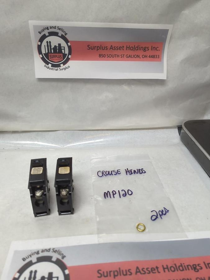 Used CROUSE-HINDS,MP120,CIRCUIT BREAKER 1-POLE 20 AMP LOT OF 2 PRE-OWNED