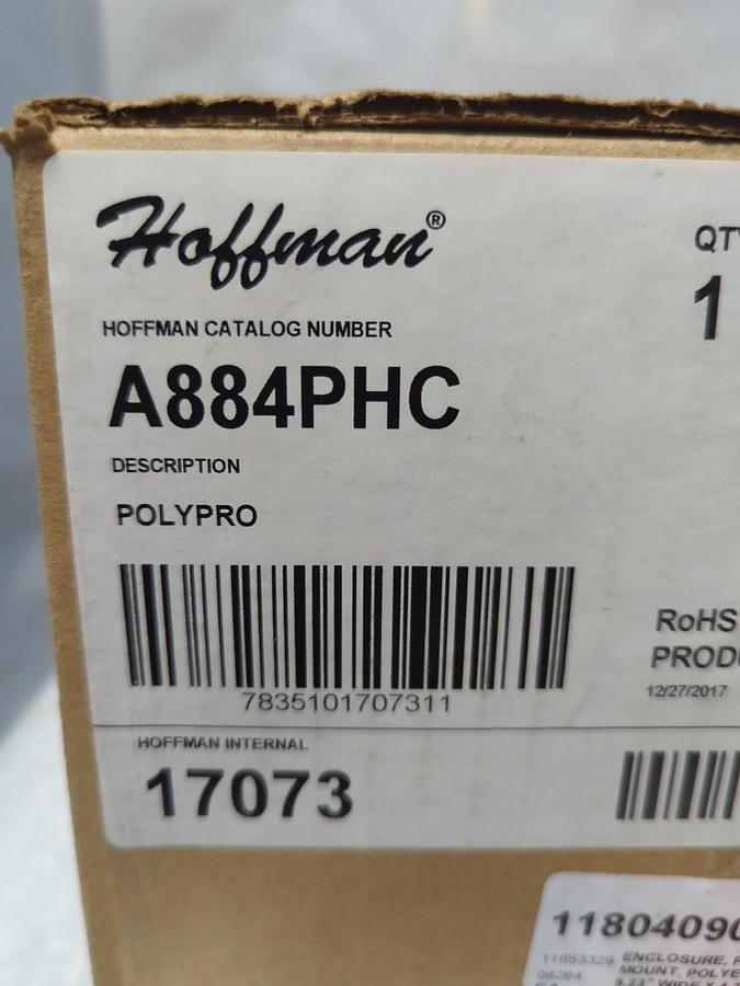 HOFFMAN,A884PHC,POLYPRO PANEL ENCLOSURE 10.18HX9.23WX4.38D INCH NOS