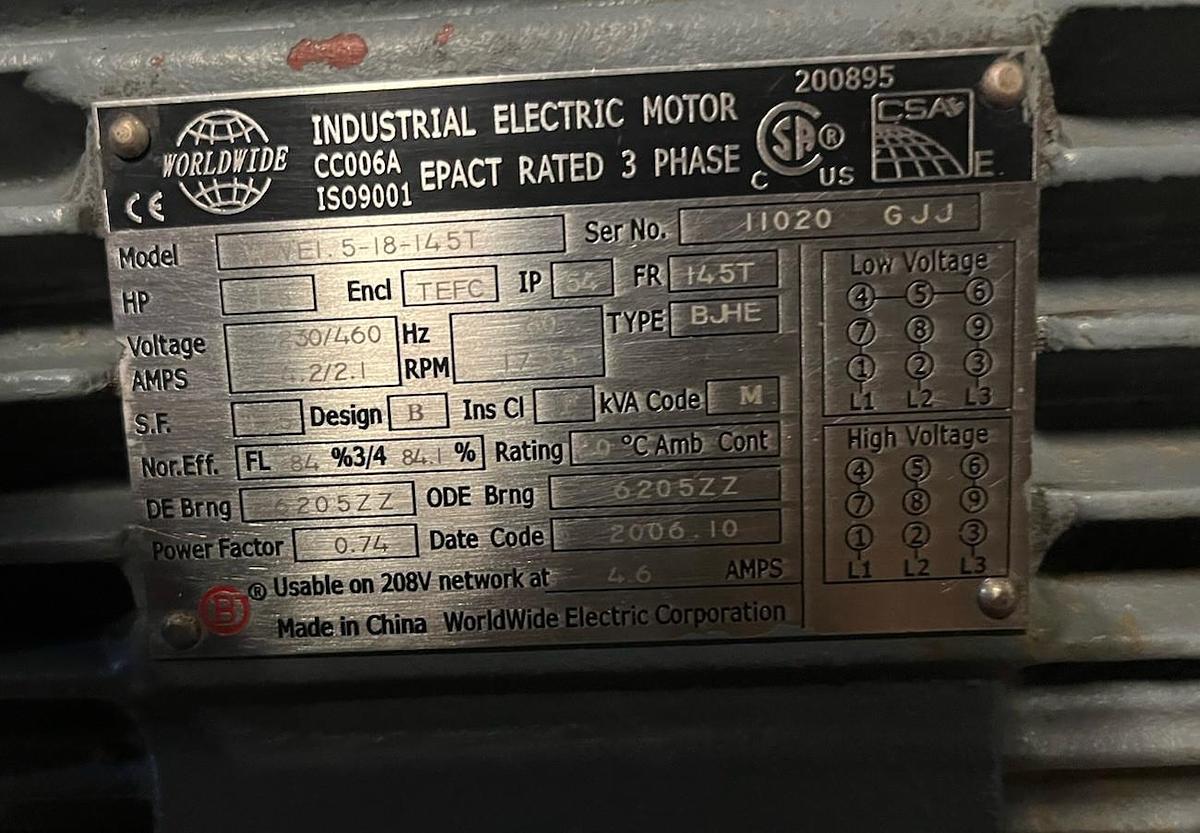 WORLDWIDE,WWE1.5-18-145T,EPACT RATED ELECTRIC MOTOR 3PH 1.5HP 1755RPM 145T