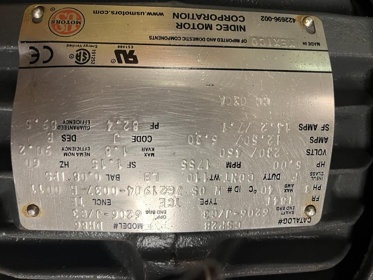 US MOTORS,C5P2B,CORROSION DUTY MOTOR 5HP 1755RPM 184T 230/460V