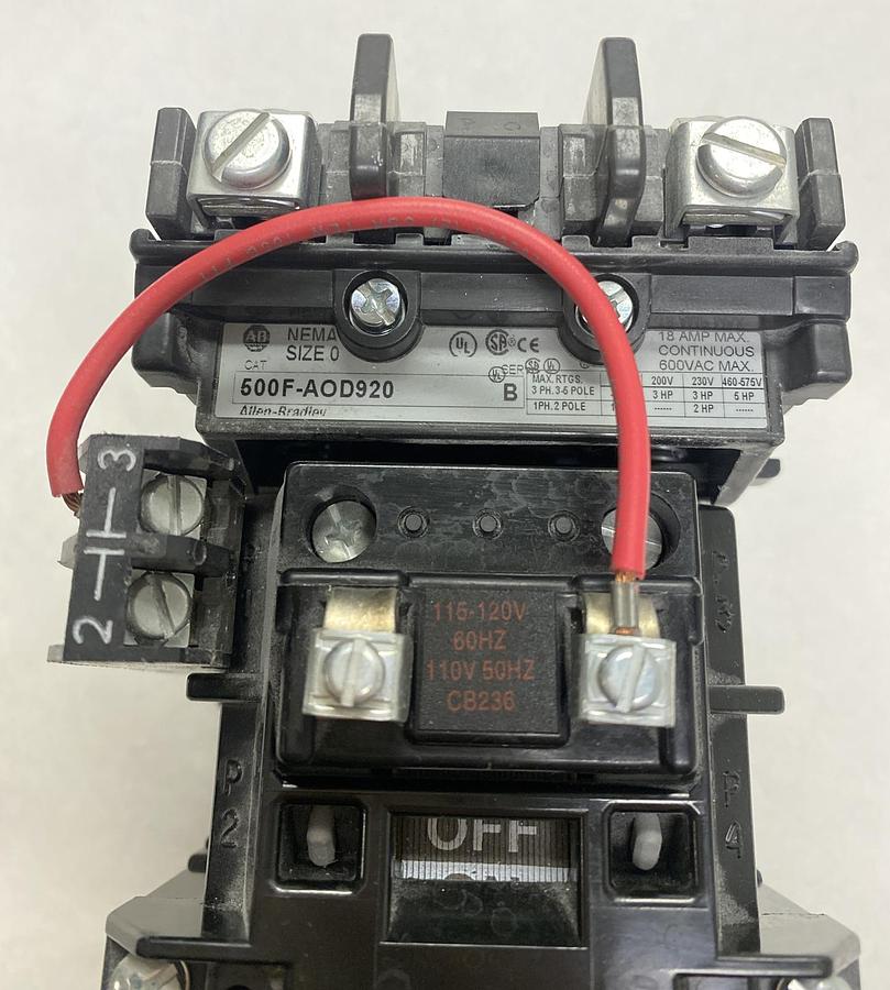 ALLEN BRADLEY,500F-AOD920,SER B SIZE 0 CONTACTOR 18A 600V NEW NO BOX