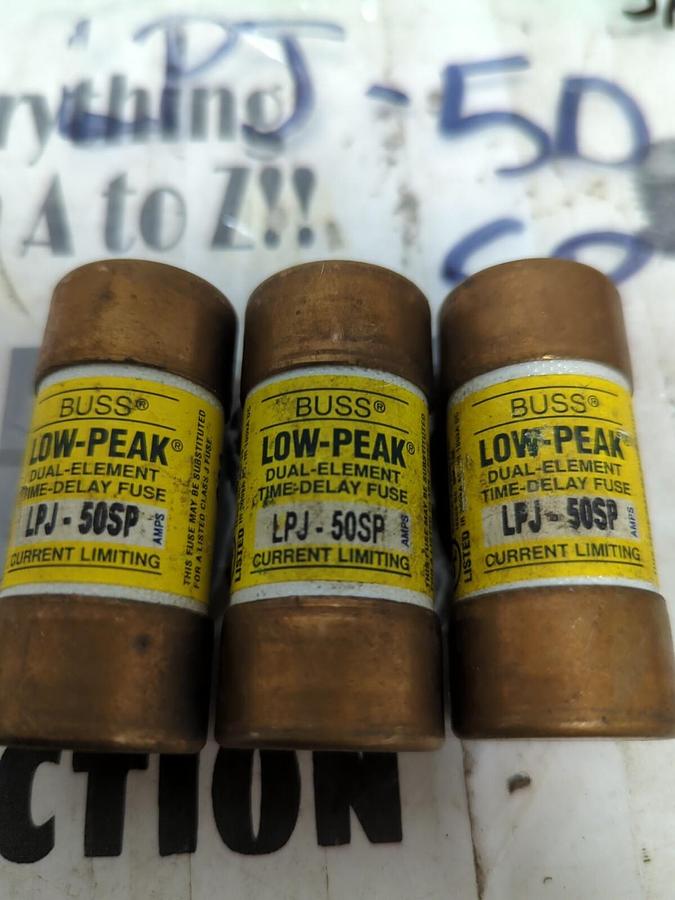 COOPER BUSSMANN,LPJ-50SP,LOW-PEAK FUSES LOT OF 3 NOS