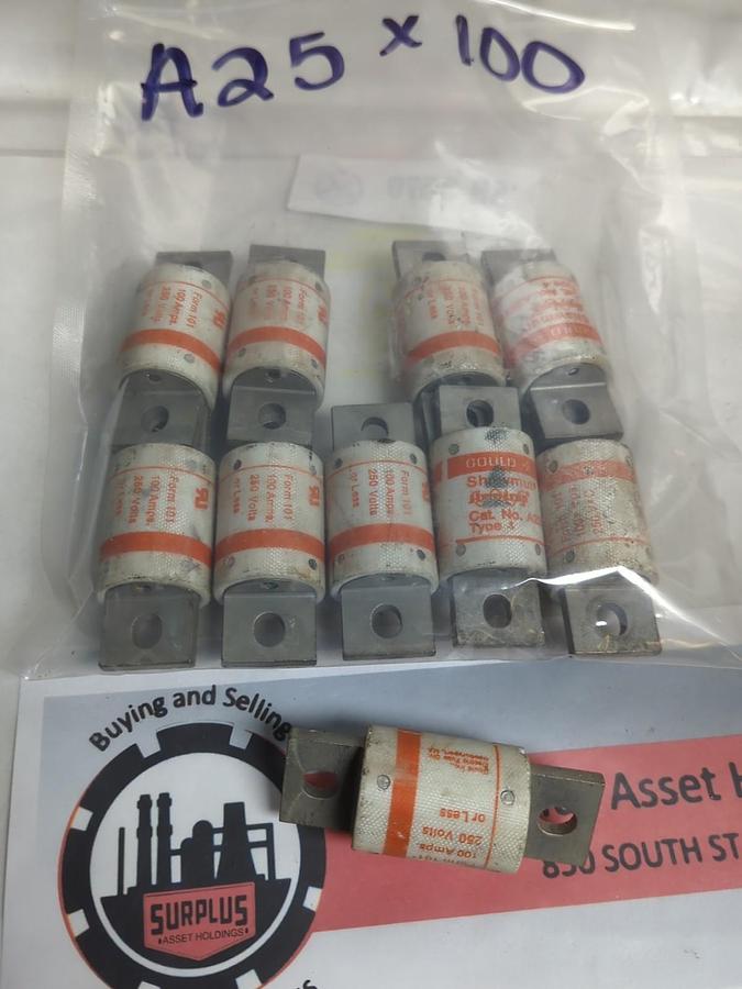 Used GOULD SHAWMUT,A25X100,TYPE 4 FUSE100 AMP LOT OF 10 PRE-OWNED