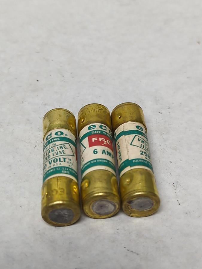 Used ELECTRIC COMPANY,FPE 6 AMP,ONE-TIME 6 AMP FUSE LOT OF 3 PRE-OWNED