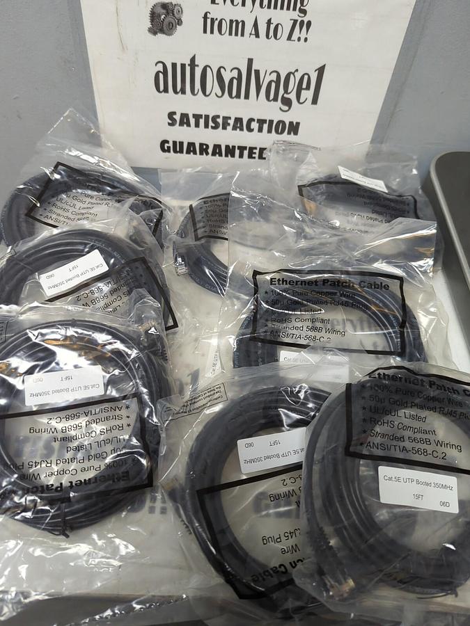 ETHERNET,5E UTP,BOOTED PATCH CABLE 350MHZ 15 FT LOT OF 8 NEW