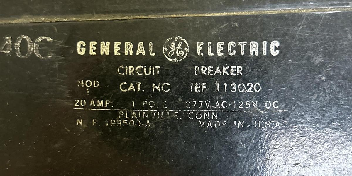 Used GENERAL ELECTRIC,TEF113020,CIRCUIT BREAKER 20A 277V 1P LOT OF 3