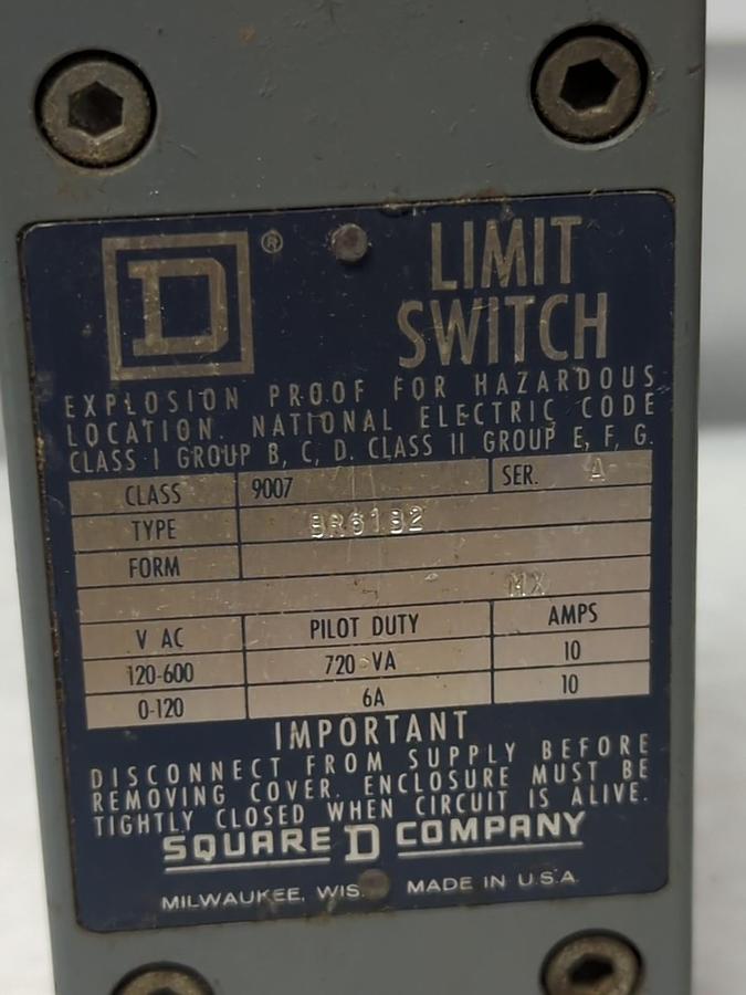 Used SQUARE D,BR61B2,LIMIT SWITCH 120-600VAC PRE-OWNED