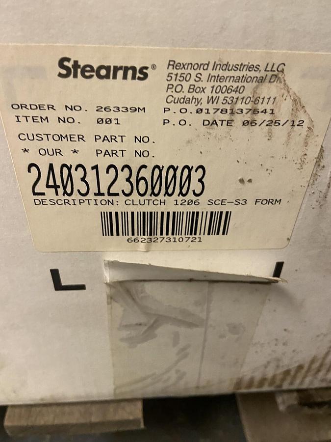 Used Stearns,240312360003,Clutch Style SCE Class S3 Size 1206 NOS