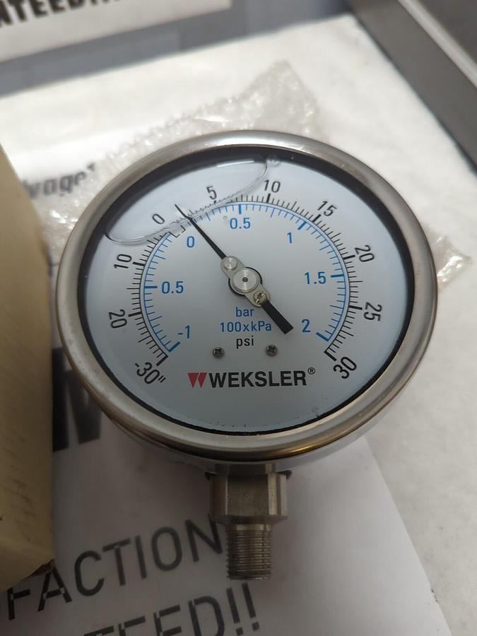 WEKSLER,BY4CYCB4LW,PRESSURE GAUGE 30 IN/0/30# 1/4 IN NPT NOS