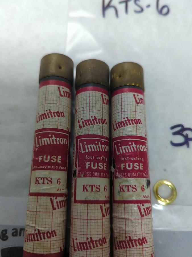 Used COOPER BUSSMANN,KTS6,LIMITRON 6 AMP FUSE LOT OF 3 PRE-OWNED