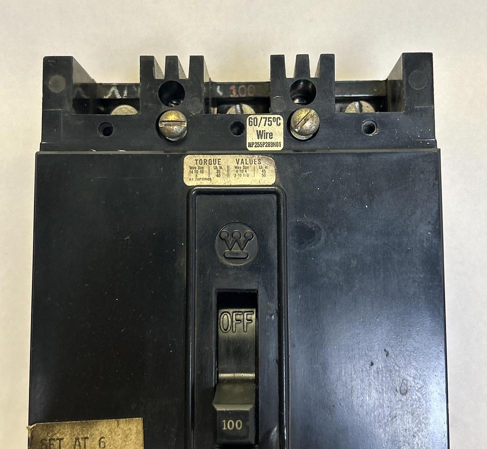 Used WESTINGHOUSE,1265C95G01,CIRCUIT BREAKER 100A 600V 3P