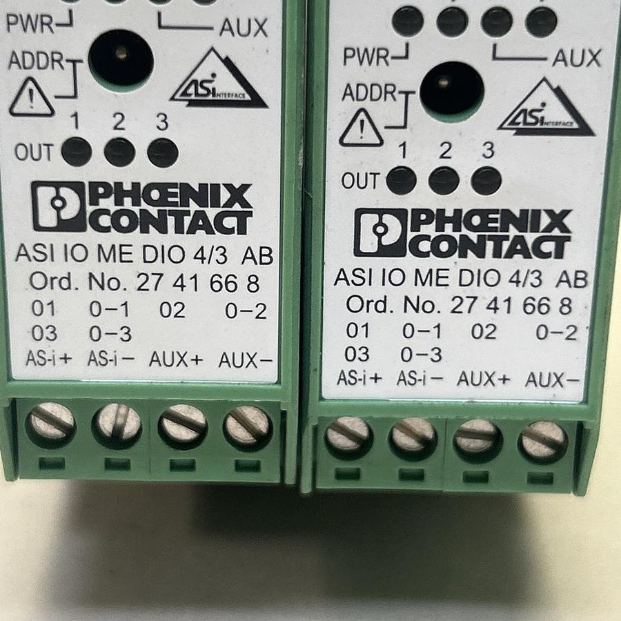 Used PHOENIX CONTACT,ASI IO ME DIO 4/3 AB,DIGITAL I/O MODULE LOT OF 2