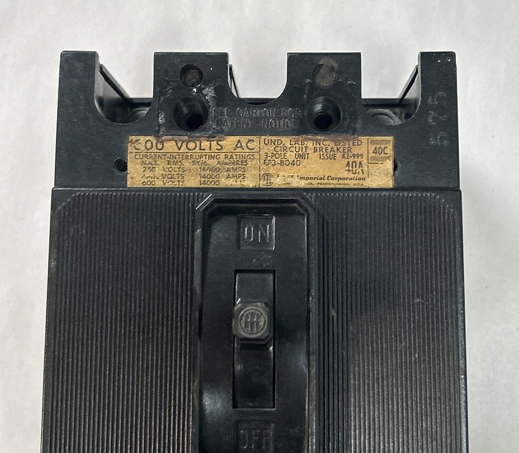 Used ITE,EF3-B040,CIRCUIT BREAKER 40A 600V 3P