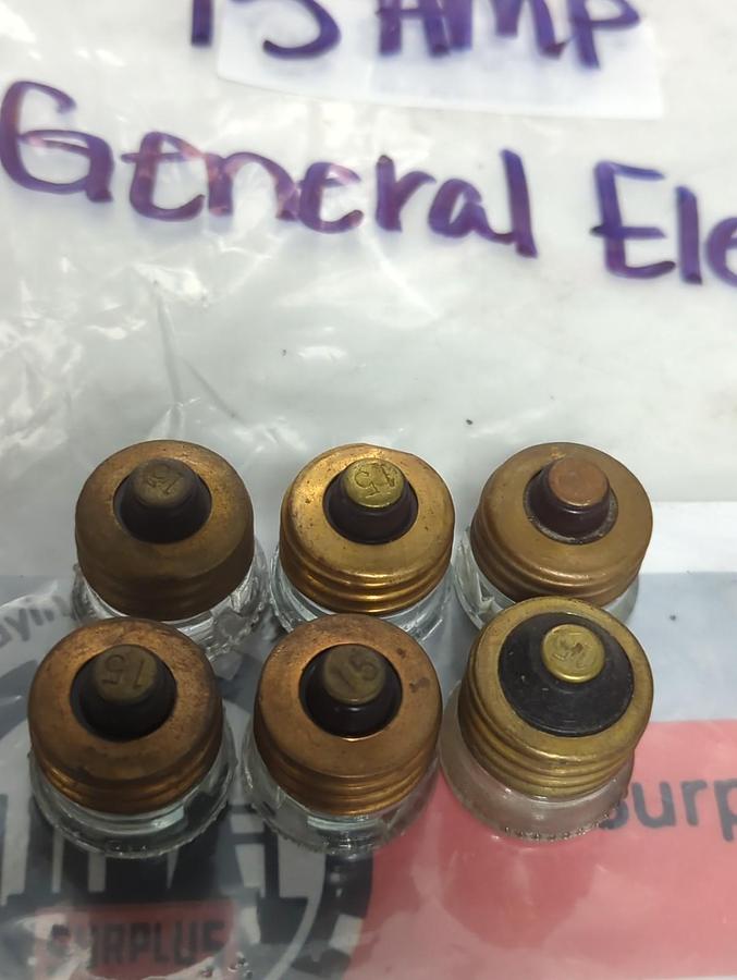 Used GE,15 AMP,SCREW IN FUSE 15 AMP LOT OF 6 PRE-OWNED