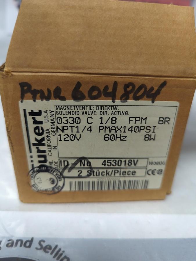 URKERT,453018V,SOLENOID VALVE 0330 C 1/8 FPM BR NPT 1/4 BOX OF 2 PCS NOS