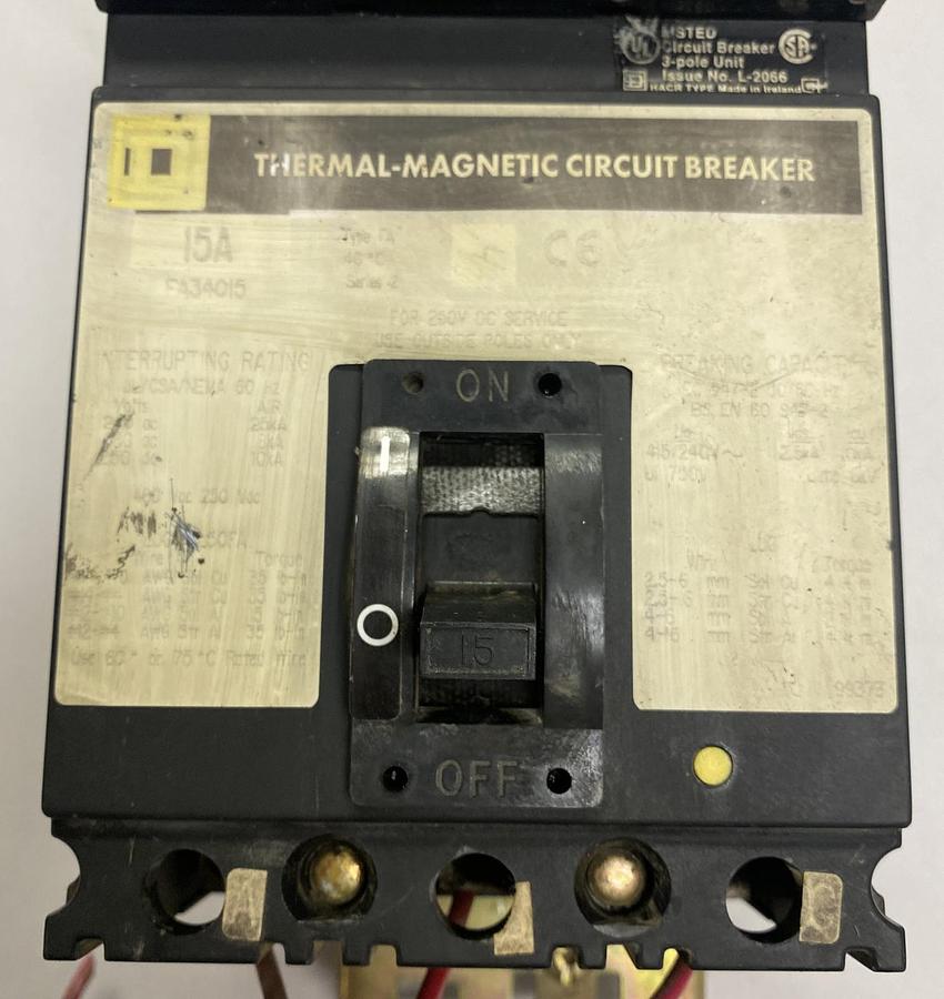 Used Square D,FA34015,I-Line Circuit Breaker 15A 480V 3 Pole