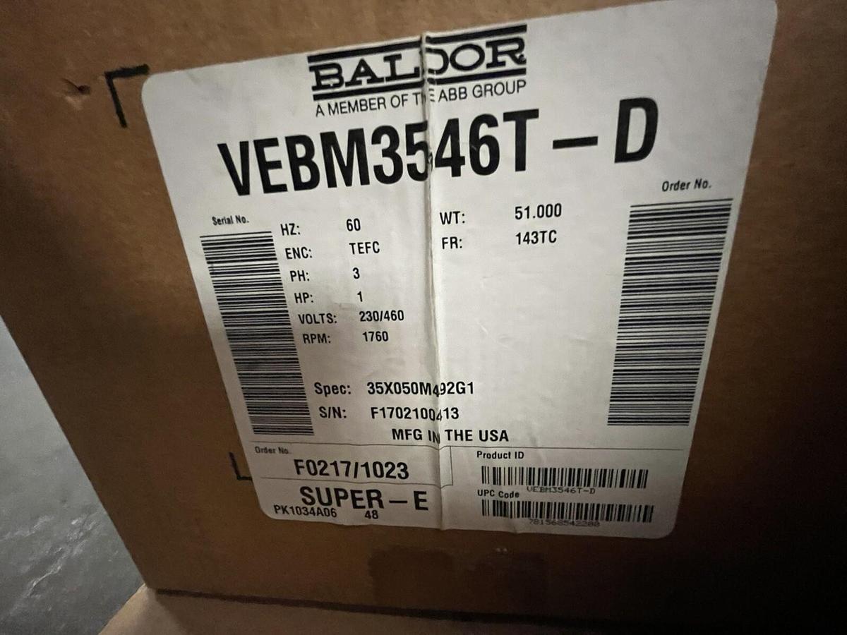 BALDOR,VEBM3546T-D,BRAKE MOTOR 1HP 3PH 1760RPM 143TC