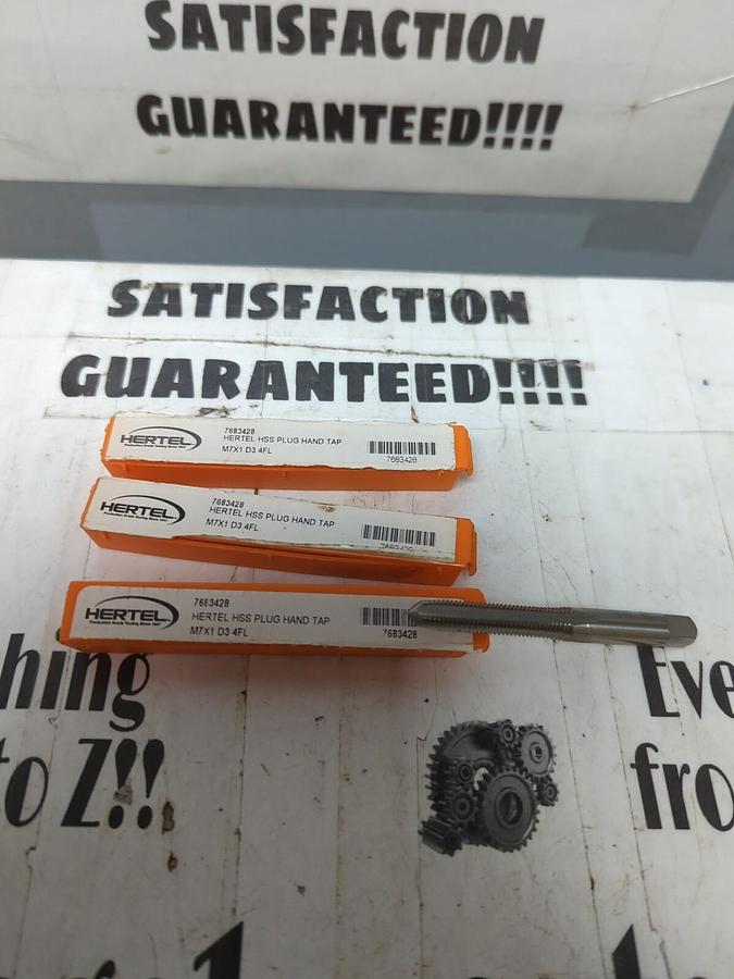 HERTEL,7683428 M7X1 D3 4FL,TIN HIGH SPEED STEEL STRAIGHT HAND TAP LOT OF 3