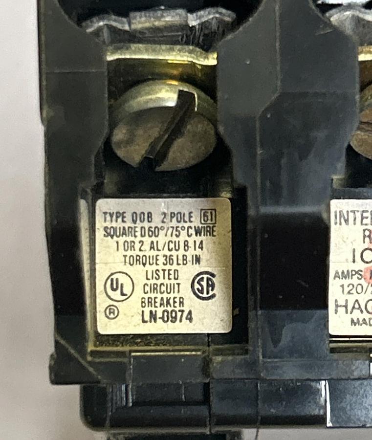 Used SQUARE D,QOB220,CIRCUIT BREAKER 20AMP 120/240V 2P LOT OF 5