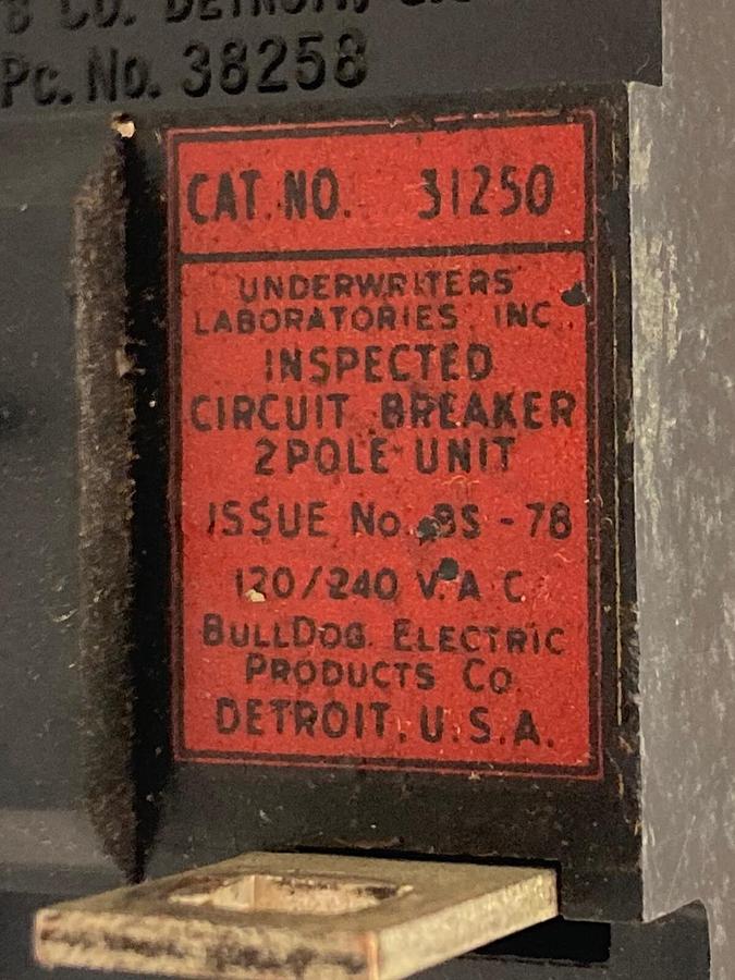 Used ITE Pushmatic,31250,Double Pole Circuit Breaker 120/240VAC