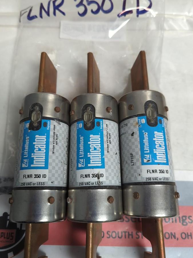 Used LITTELFUSE,FLNR350ID,INDICATOR 350 AMP FUSE LOT OF 3 PRE-OWNED