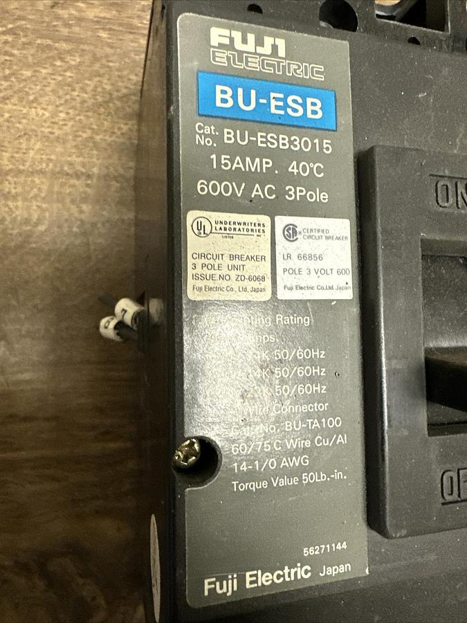 Used Fuji Electric,BU-ESB3015,15AMP 3 Pole 600VAC Circuit Breaker