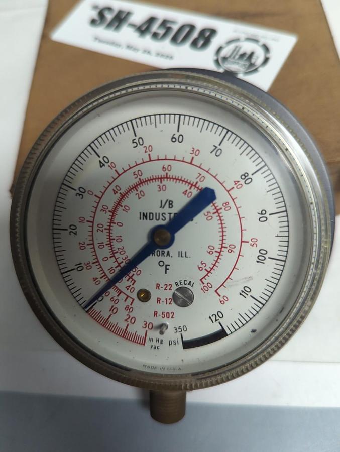 J/B INDUSTRIES,ACL-454-10-1,PRESSURE GAUGE -30-120 PSI NOS