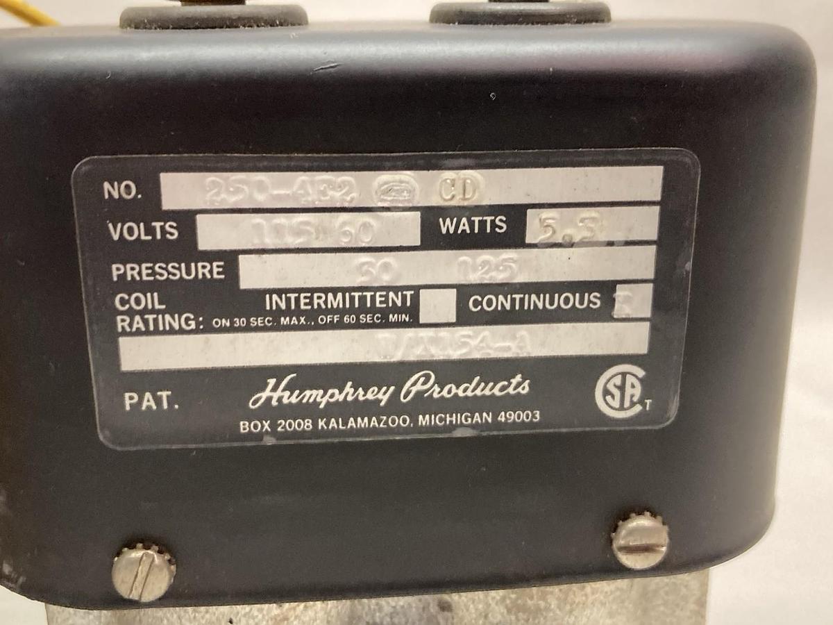 Humphrey,250-4E2 CD,Pneumatic Solenoid Valve 115V 30-125PSI