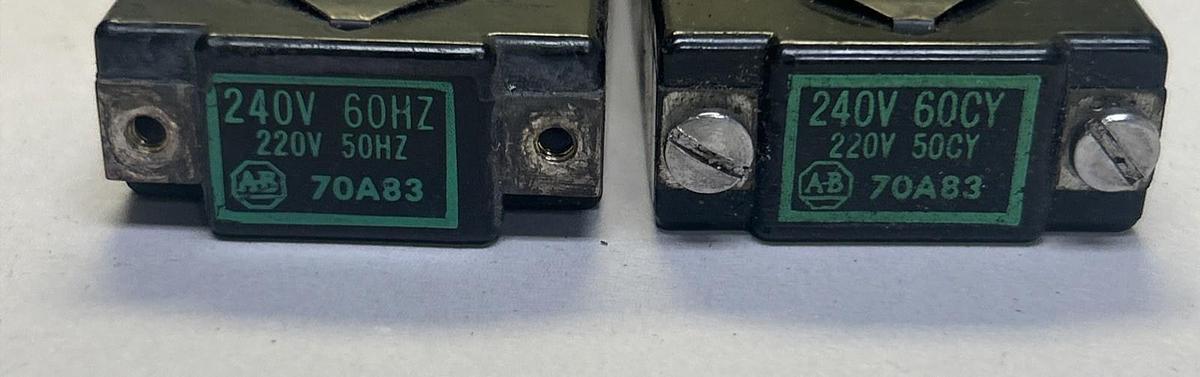 Used ALLEN BRADLEY,70A83,COIL 220/240V LOT OF 2