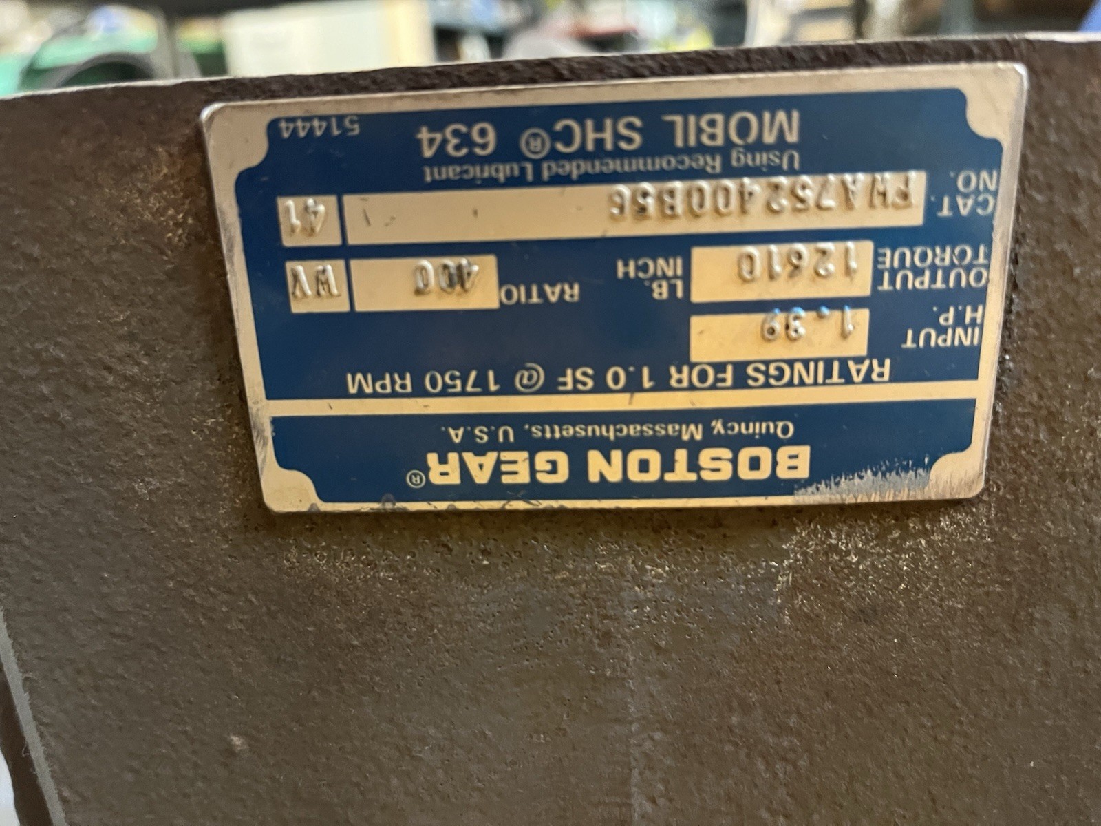 Used BOSTON GEAR,FWA752400B56,GEAR REDUCER RATIO 400 1.39HP