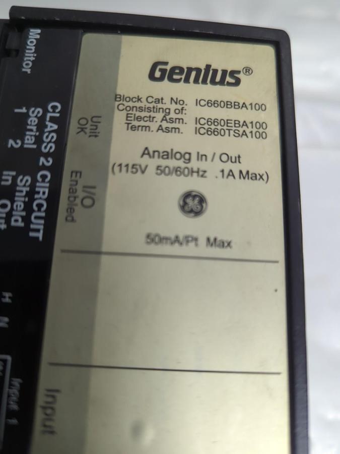 Used GE FANUC,IC660BBA100,ANALOG IN/OUT MODULE 115V 50/60HZ PRE-OWNED