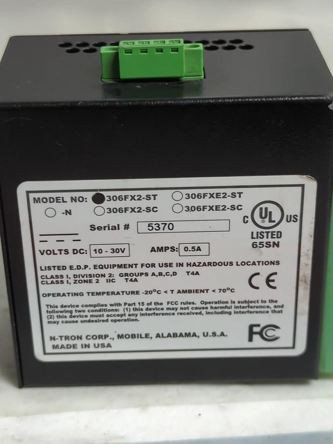 Used N-TRON,306FX2-ST,INDUSTRIAL ETHERNET SWITCH 10-30V .5A PRE-OWNED