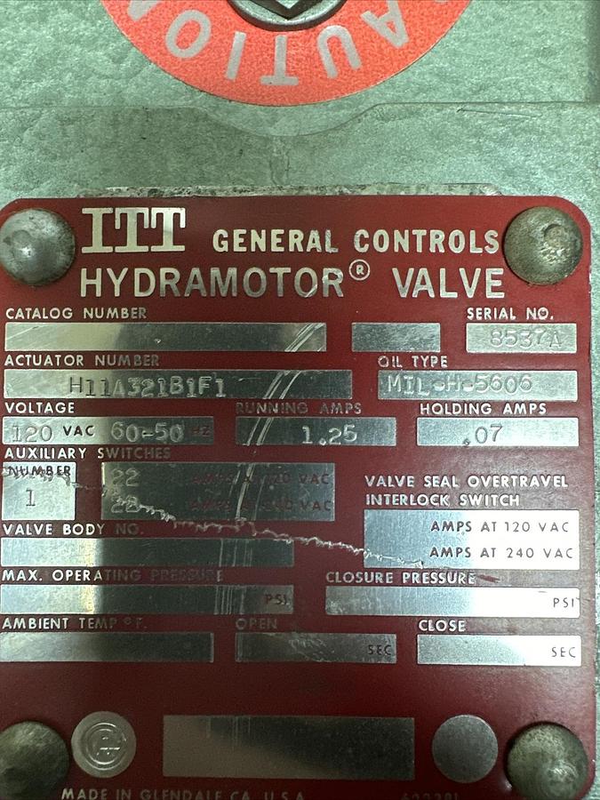 ITT General Controls,H11A321B1F1,Hydramotor Actuator w/Bronze Valve
